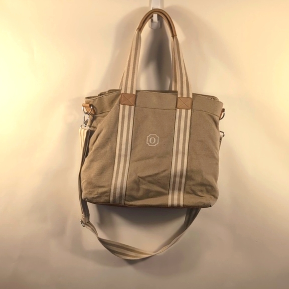 Pottery Barn Classic Diaper Bag Tote Canvas Leather Embroidered “O” Monogram - Picture 8 of 12